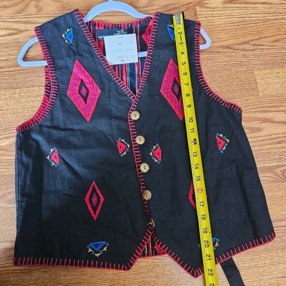 Arroyo Vintage Aztec Embroidered Southwest  Button Up Vest With Boho Touch Sz M - Picture 6 of 6